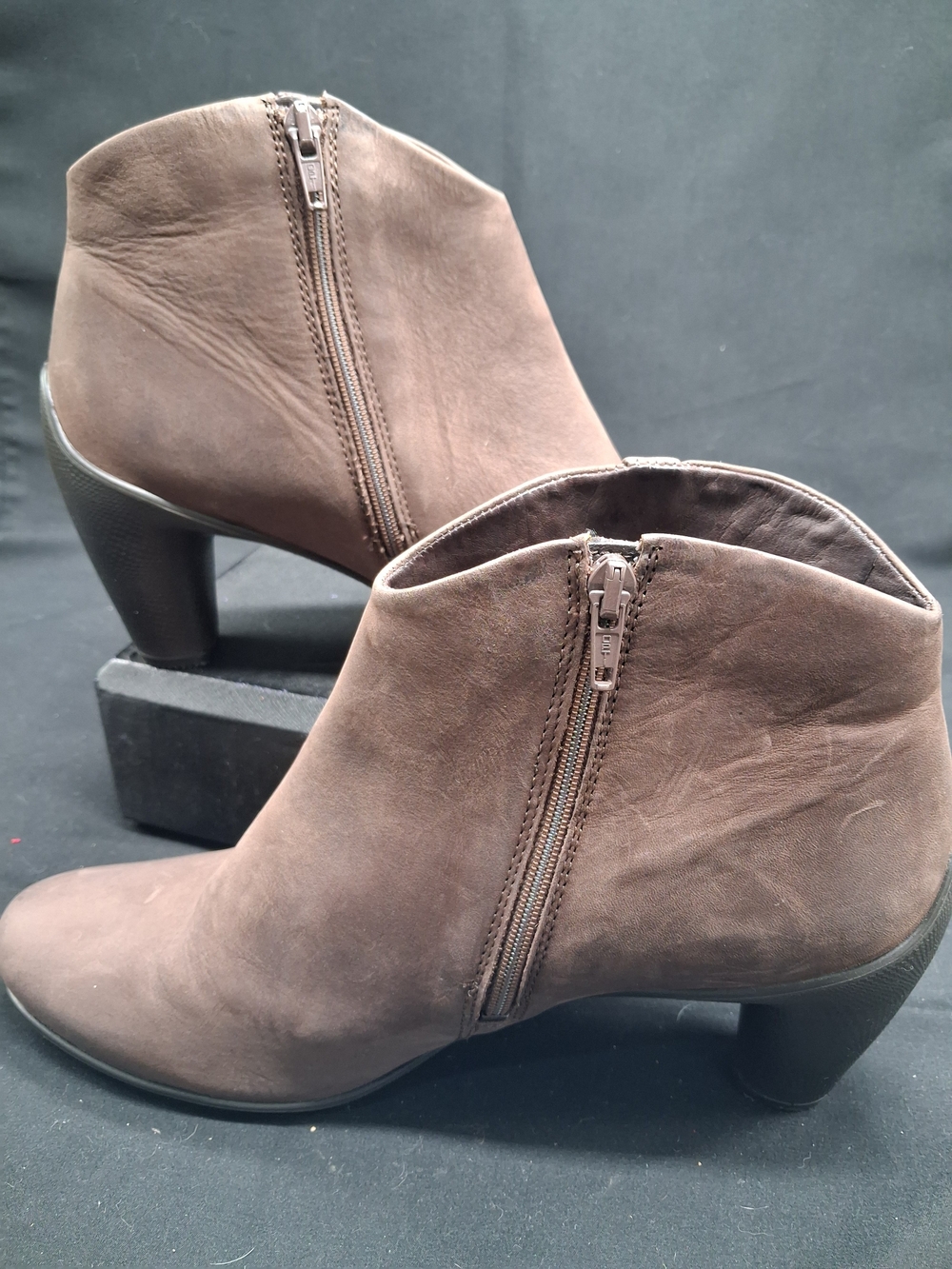 Women’s Brown Leather Ankle Booties with Side Zip